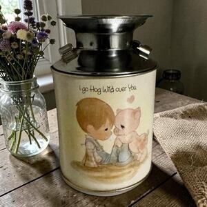 Vintage Enesco Precious Moments Milk Can "I Go Hog Wild Over You" 1980s Tin